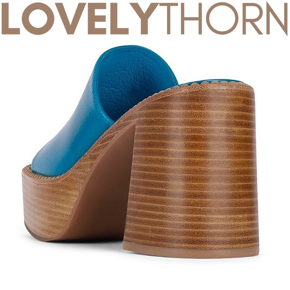 JEFFREY CAMPBELL // platform slide heel concert mule blue natural polish stack - Picture 4 of 6